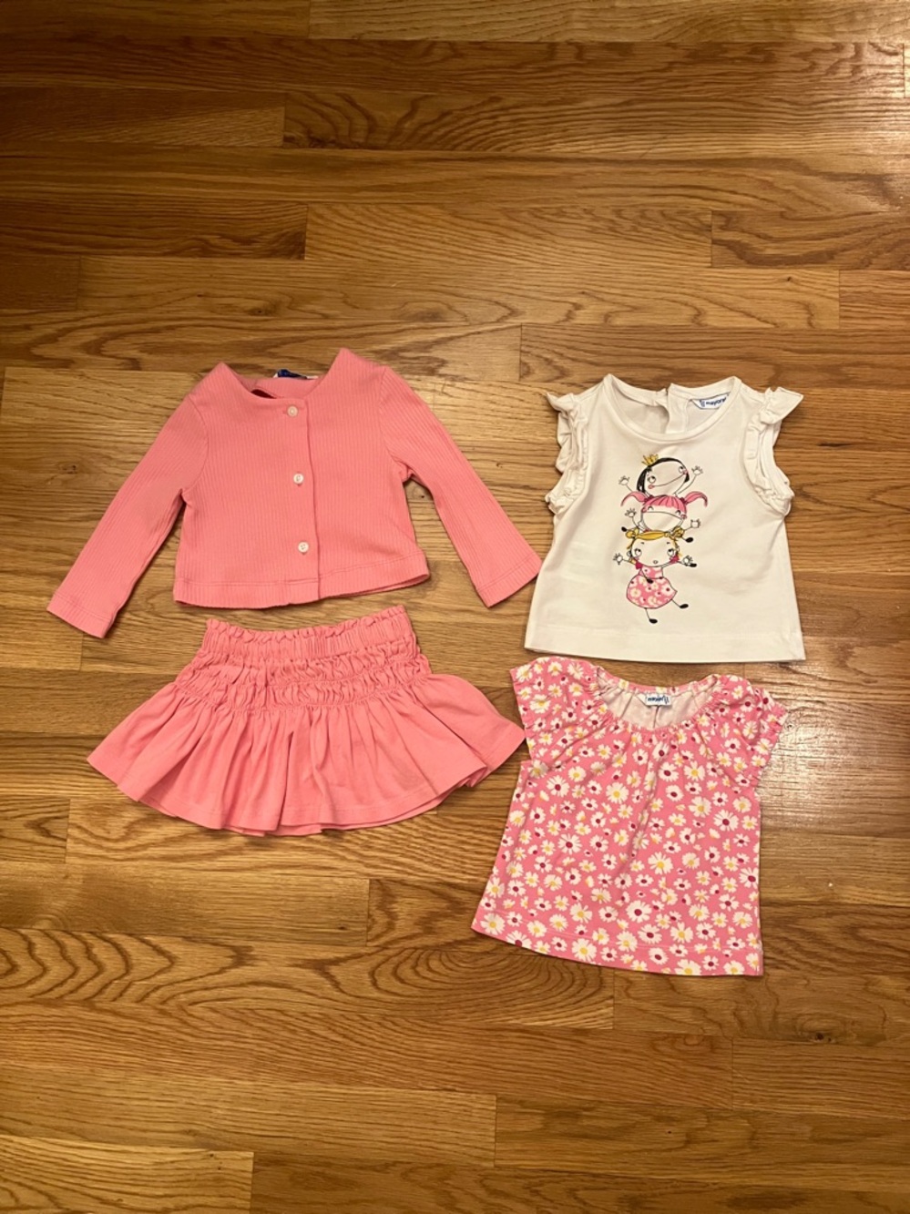 Mayoral 6 month 4 pc baby/toddler White & Pink Matching Jacket/Skirt w/2 top